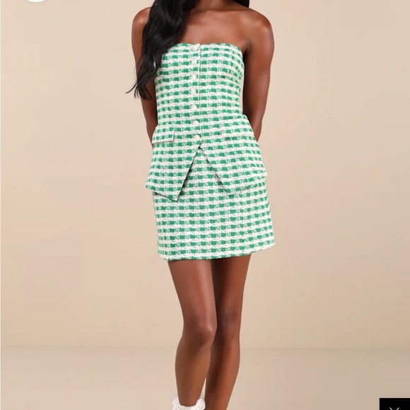 Lulus Dresses & Skirts - Lulu's Green and White Tweed Two-Piece Set